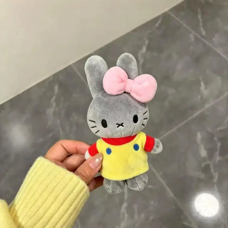 Kawaii Miffy Grey Plush Bunny Keychain with Pink Bow Soft Stuffed Doll Pendant Fashion Backpack Charm Sweet Decor Holiday Gift