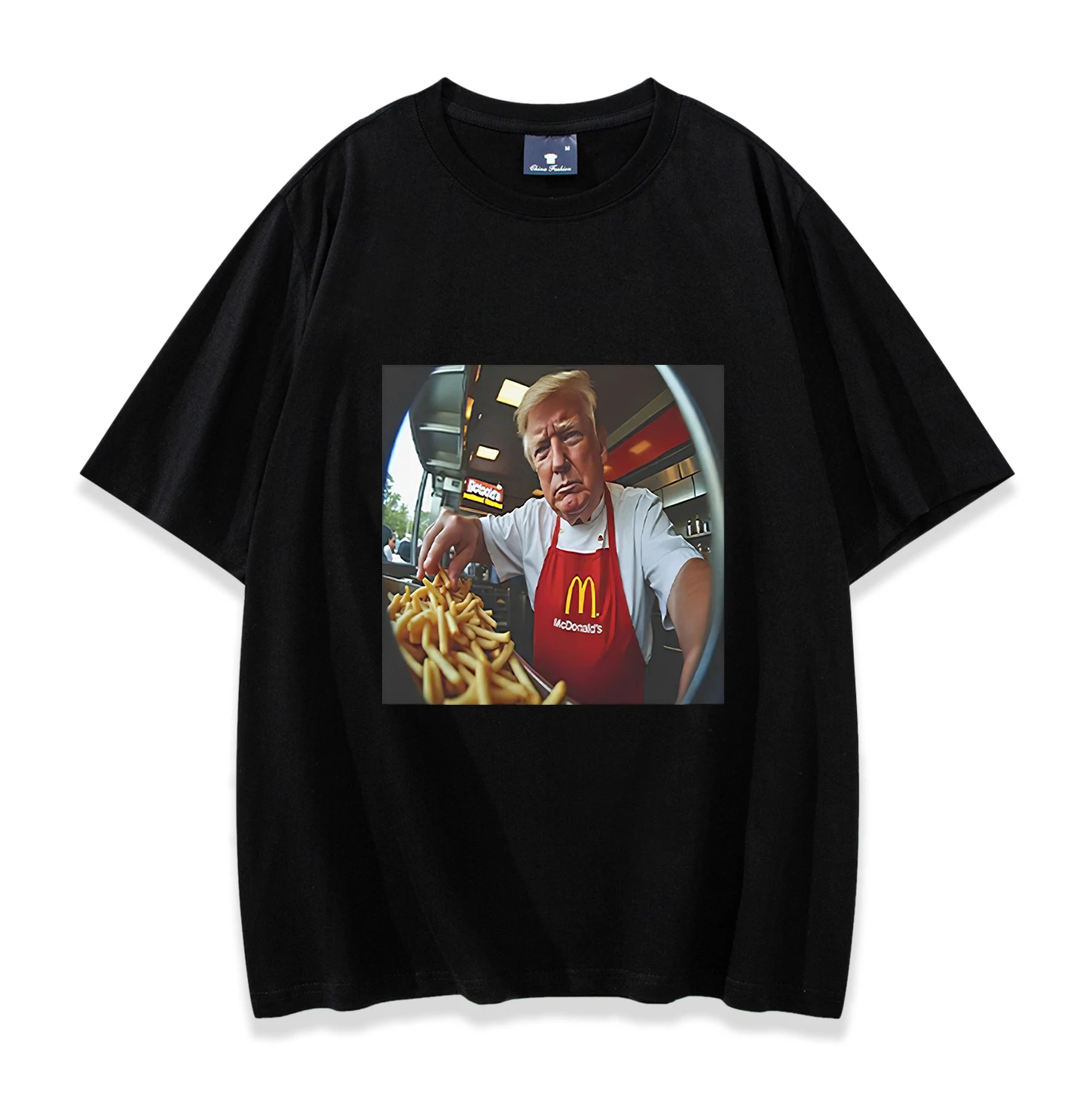 Trump Makes Fries At Mcdonalds Short Sleeve T-shirt Men/Women Tee Vintage Casual Shirts