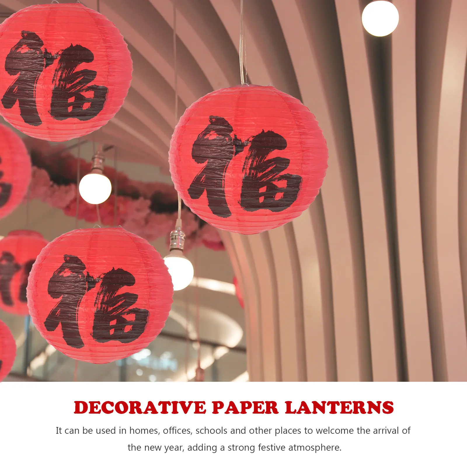 4Pcs New Year Fu Character Red Lanterns Spring Festival Hanging Decor Festive Paper Lanterns Blessing Lantern