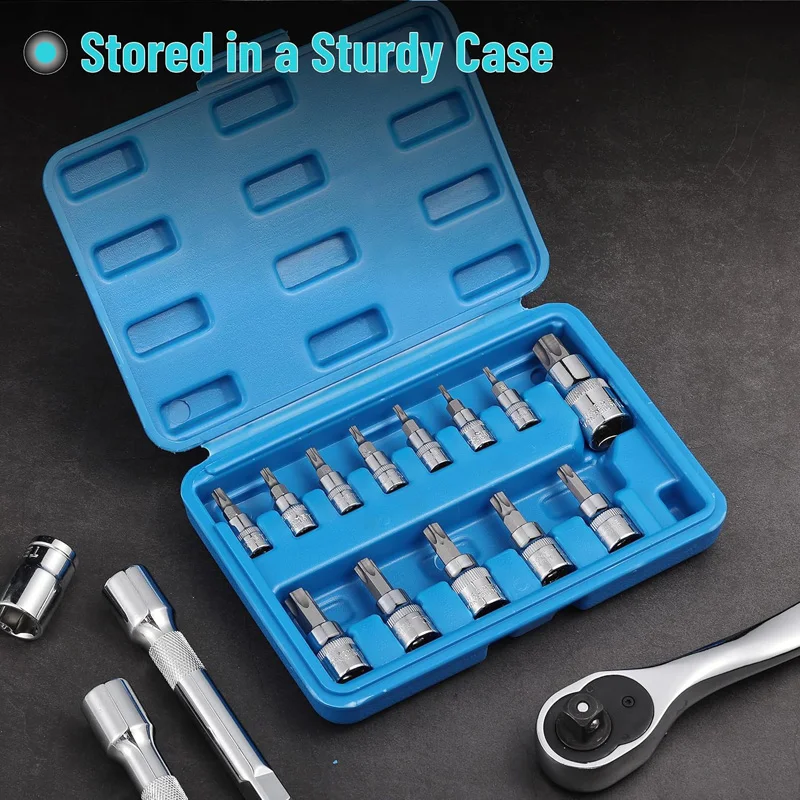 

13PCS S2 Steel Forged Bits for Torque 1/2" 1/4" 3/8" Drive Tools Kit Torx Star Bit Socket Set Chrome Vanadium Steel Socket
