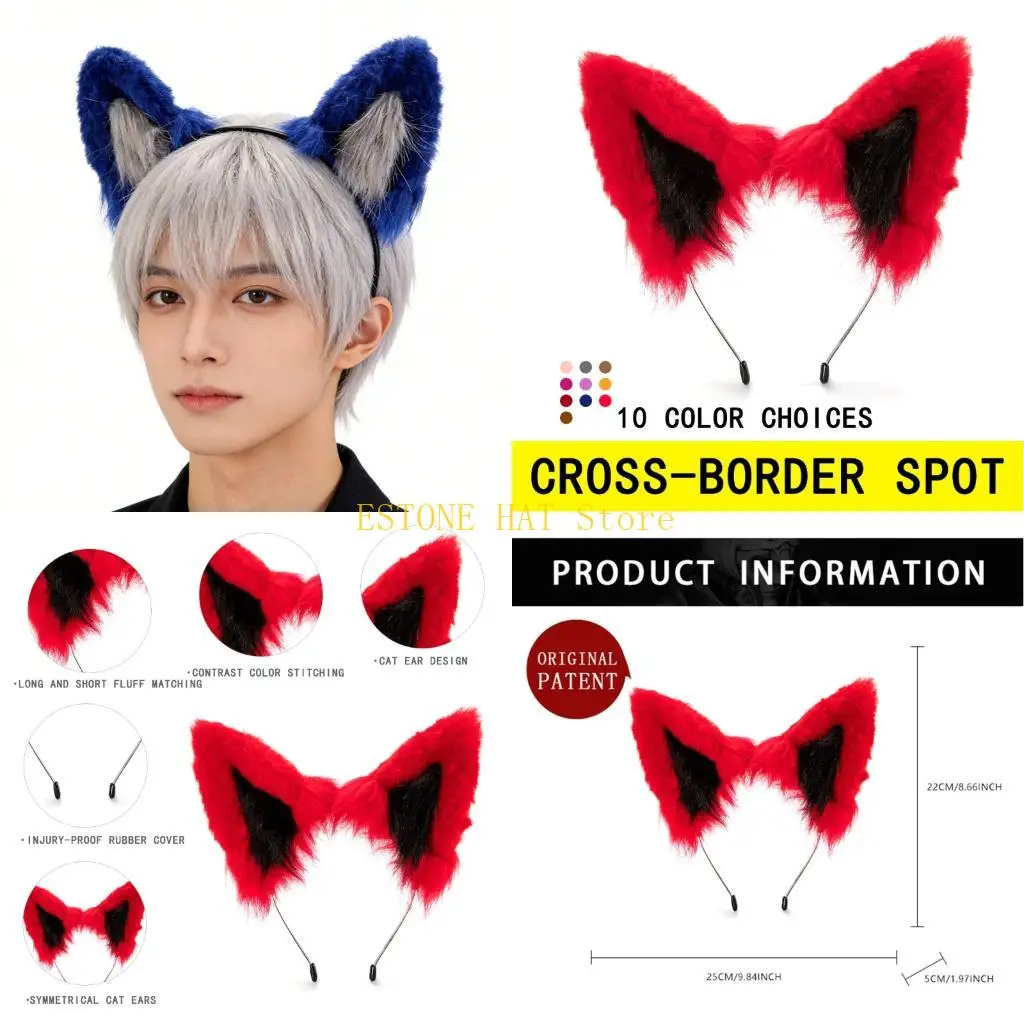 

49MF Plush Wolf Ears Hairband Furry Headbands for Coser Anime and Role Play Enthusiasts Photo Props