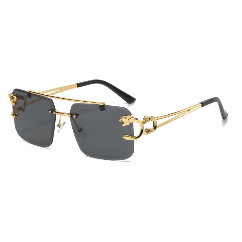 

Cycling Fashion Metal Leopard Rimless Sunglasses Double Bridges Gradient Ocean Film Shades UV400