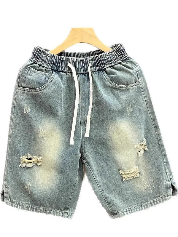 الصيف الأمريكية عارضة الرجعية فضفاض الخصر سروال قصير الجينز الرجال أنبوب مستقيم Haome خمسة أرباع السراويل المتوسطة #3