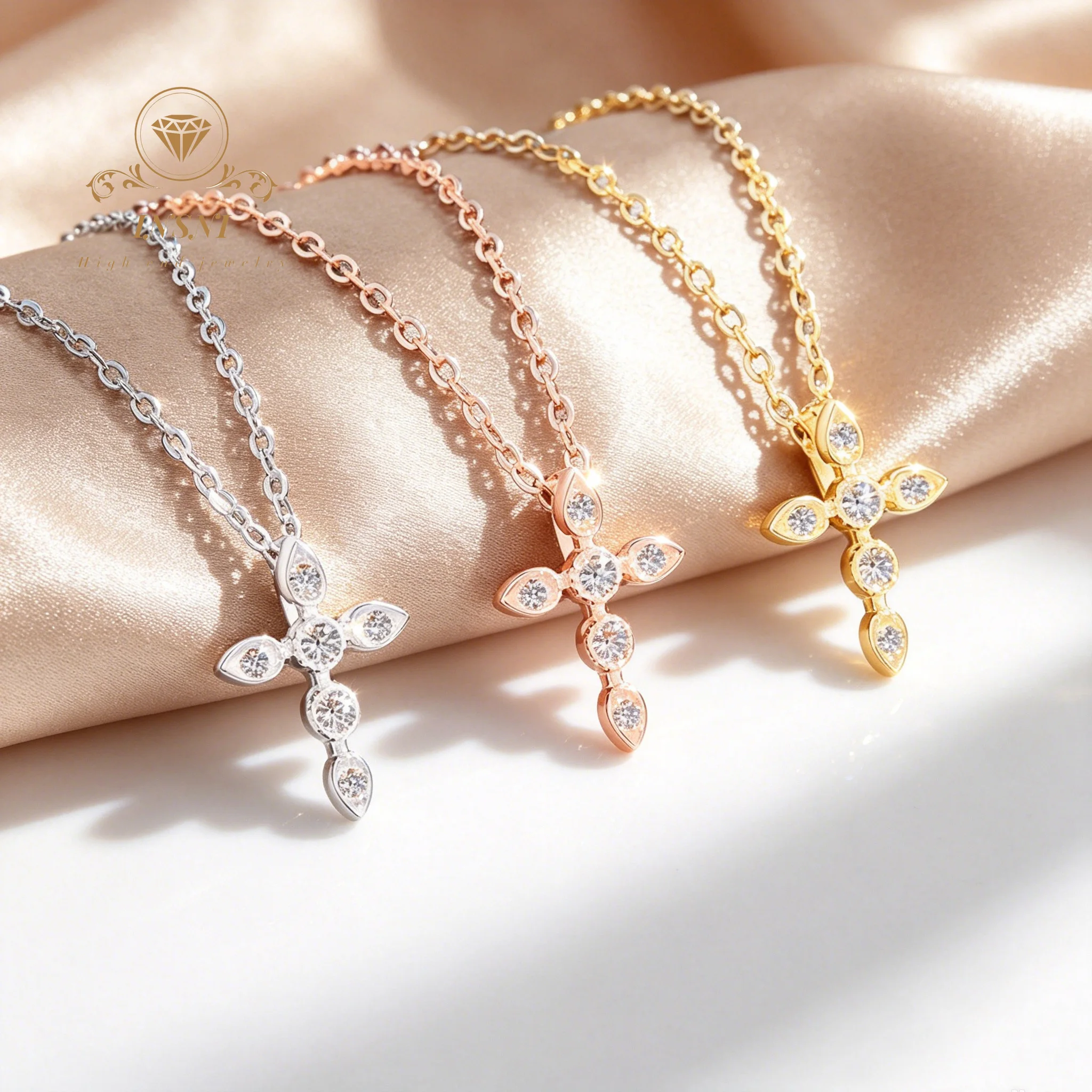 

S925 Sterling Silver Inlaid Mozzarella Diamond Moissanite Cross Necklace Female Sense Versatile Affordable Light Luxury Jewelry