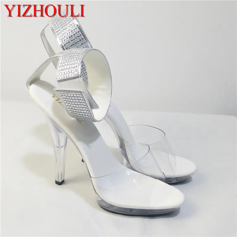 

Summer women 5-inch rhinestone wedding shoes, transparent crystal high heels, 13 cm stiletto pole performance dance shoes