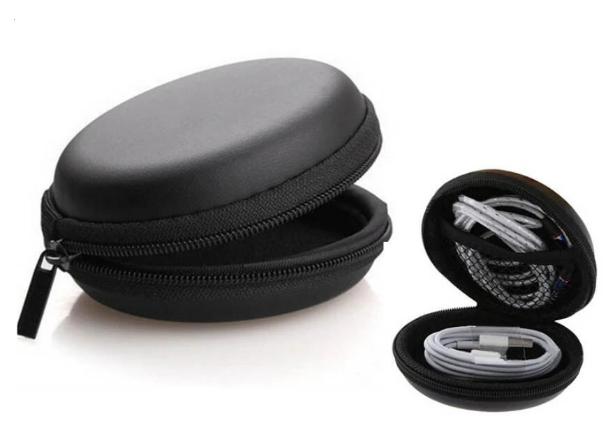 50pcs/lot USB Cable Organizer Earphone Case Hand Spinner Portable Headset box hard Round Shape Earphone Box  Bag Zippered