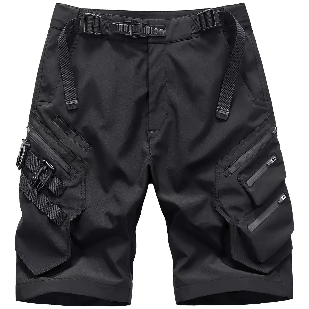 Summer Baggy Multi Pocket City Tactical Y2K Cyber Punk Streetwear Male Capris Pants Techwear Cargo Shorts For Men Black