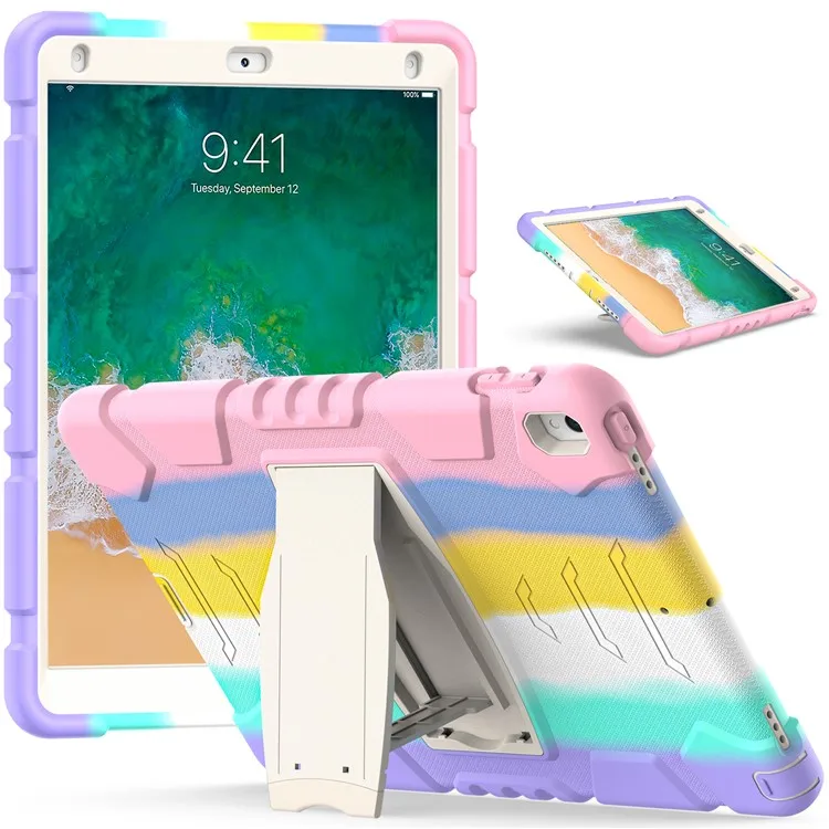 

For iPad Pro 10.5-inch (2017) / iPad Air 10.5 inch (2019) PC + Silicone Tablet Cover with Kickstand - Colorful / Pink