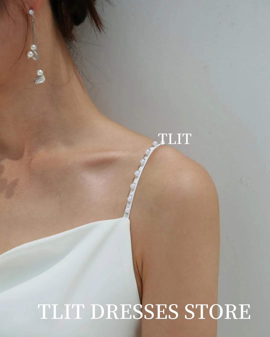 TLIT Simple White Mermaid Evening Dress Korea Wedding Dresses Photo Shoot Customized Spaghetti Strap with Pearls Prom Gowns