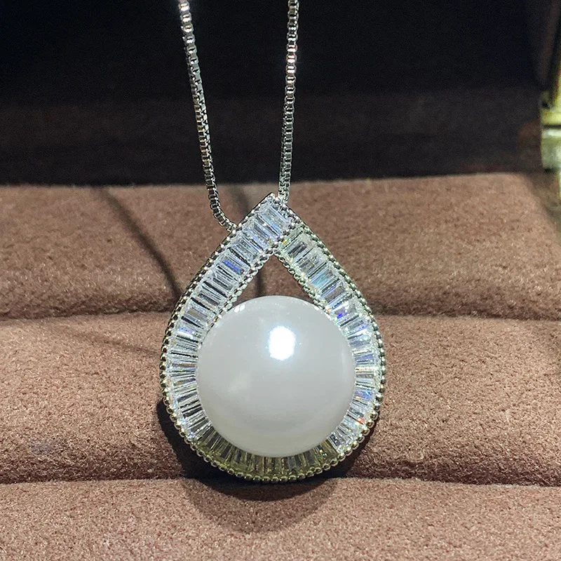 Jewelry Gold Plated Inlaid Mother-of-Pearl Pearl Fashion Geometric Diamond-Studded Texture Set 16mm 14mm