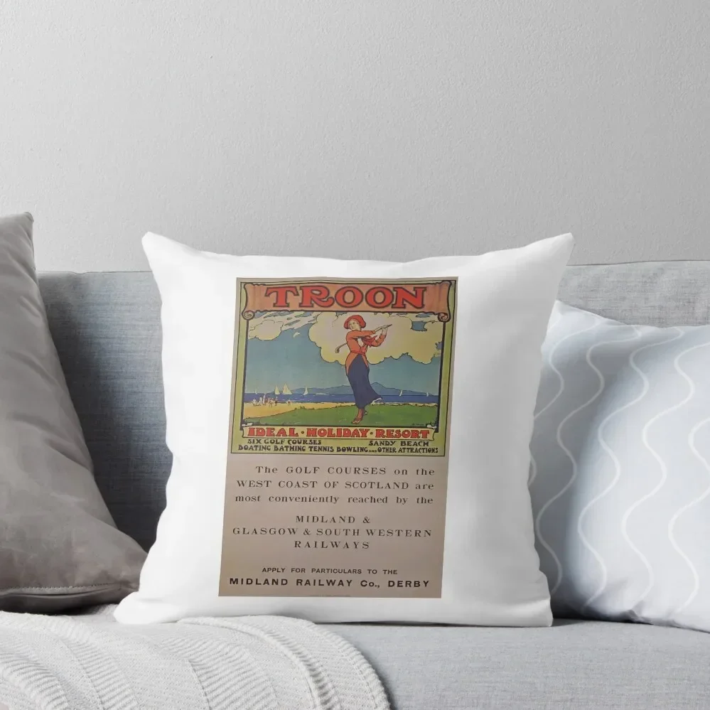 Vintage Midland Railway Advert for holidays to Troon & Scotland Throw Pillow christmas cushions covers pillow pillowcase Pillow