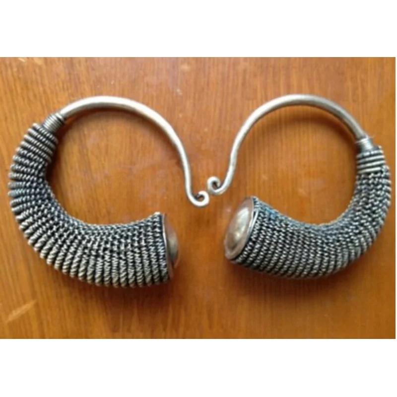 Miao – grandes boucles d'oreilles creuses en argent, bijoux Tribal tibétain, vente en gros, livraison en gros