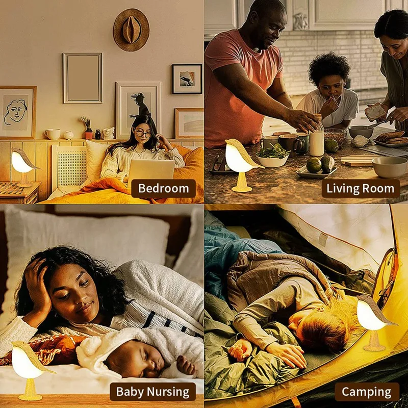 Pequeno sem fio Pássaro Night Light, Touch Control, mesa do quarto Reading Lamp, Home Decor