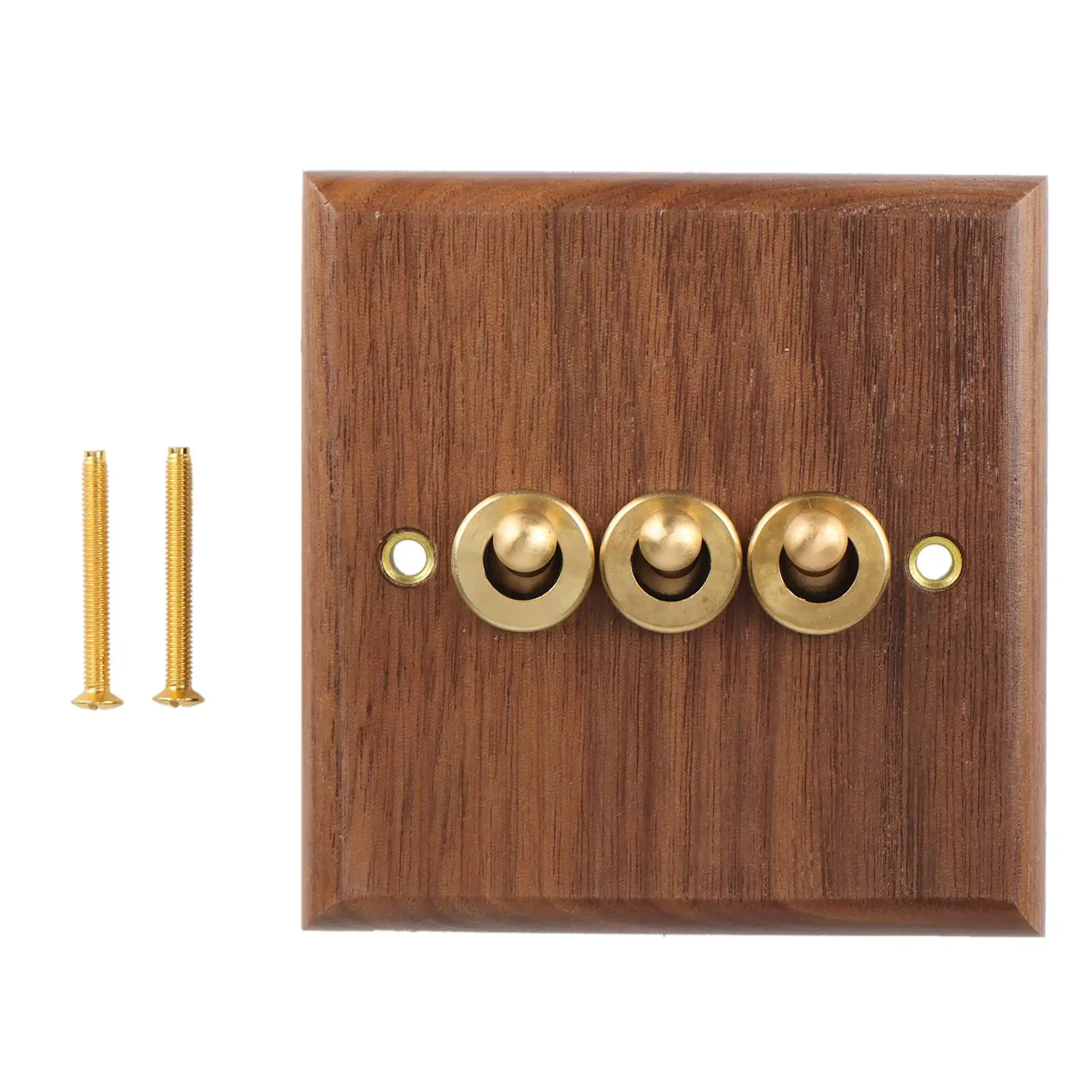 

ABBO-Retro American Industrial Style Light Switch Socket, Solid Wood Brass Toggle Switch Plate, Antique Home Stay Switch(3)