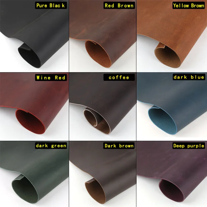 Pelle di cavallo pazzo, vera pelle, pelle di vacchetta, fai da te fatta a mano, tessuto in pelle con strato superiore, pelle rigida che cambia colore retrò