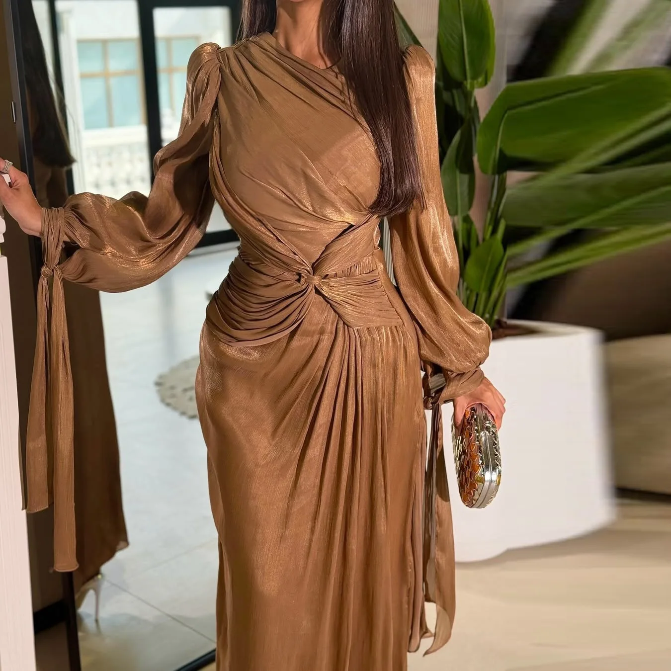 Abaya – Robe longue de soirée pour femmes, tenue de soirée élégante, plis brillants, taille fine, moyen-orient, dubaï, image réelle