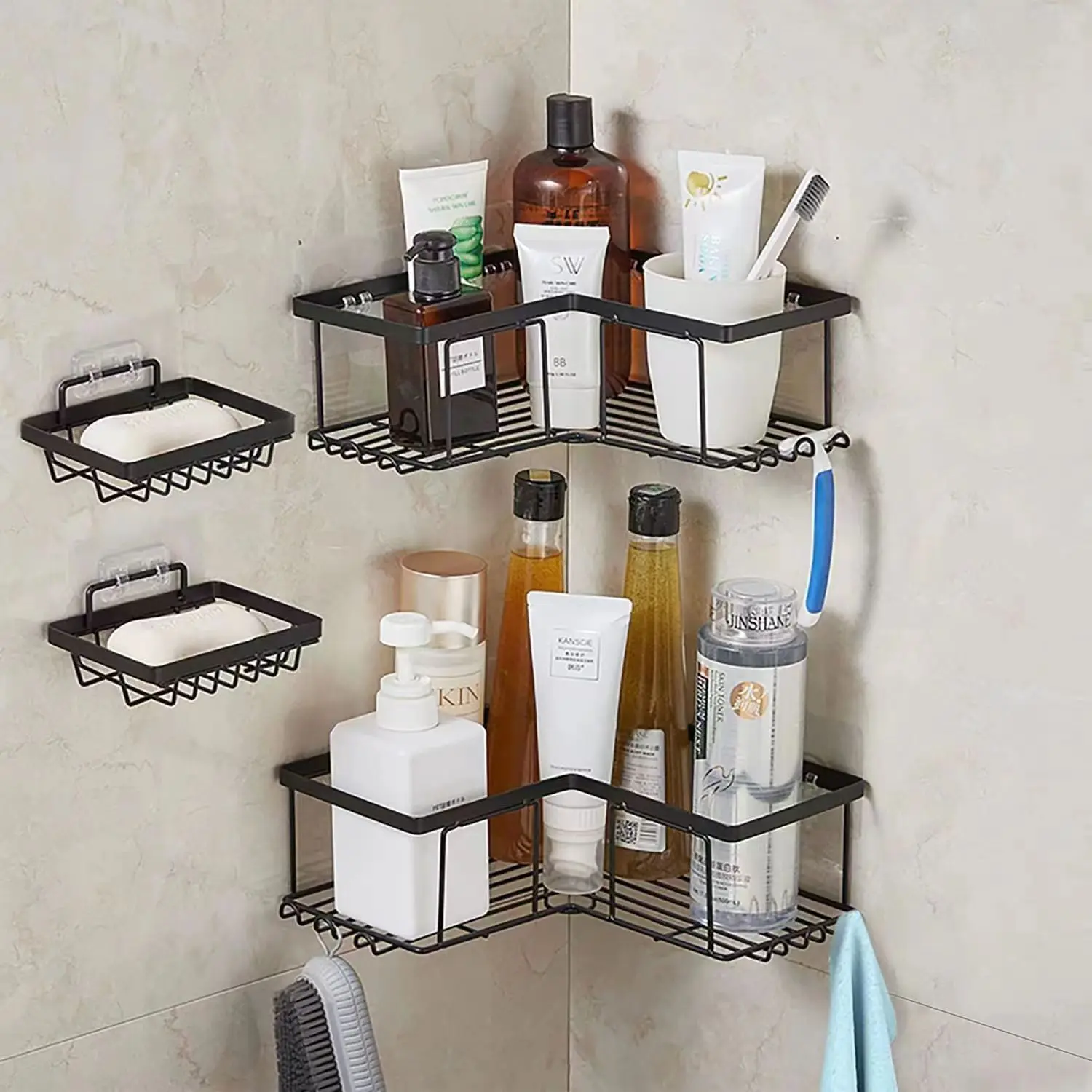 

Toilet Storage Rack Bathroom Shelf No-Drill Corner Shelf Shower Wall Mounted Shelf Bracket Bathroom Accessory Organizer Shampoo