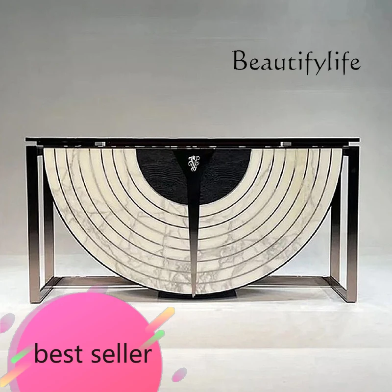 

NEW Light luxury marble entrance table semi-round entrance cabinet against the wall of the villa stainless steel end view table