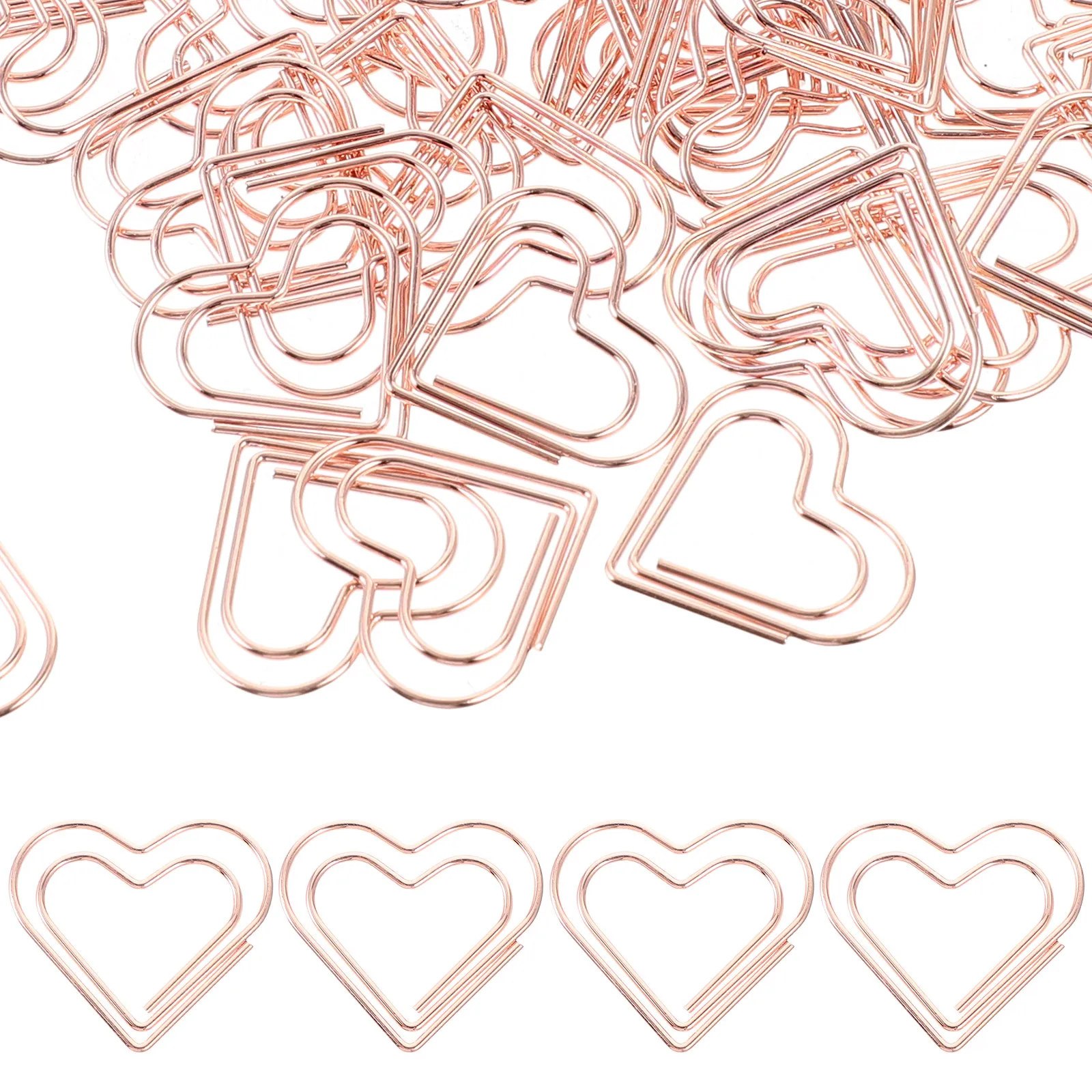 100Pcs Delicate Metal Paper Clips Heart Shaped Cute Office Paperclips for Daily Use Study Notes Calendar Decoration Notebook