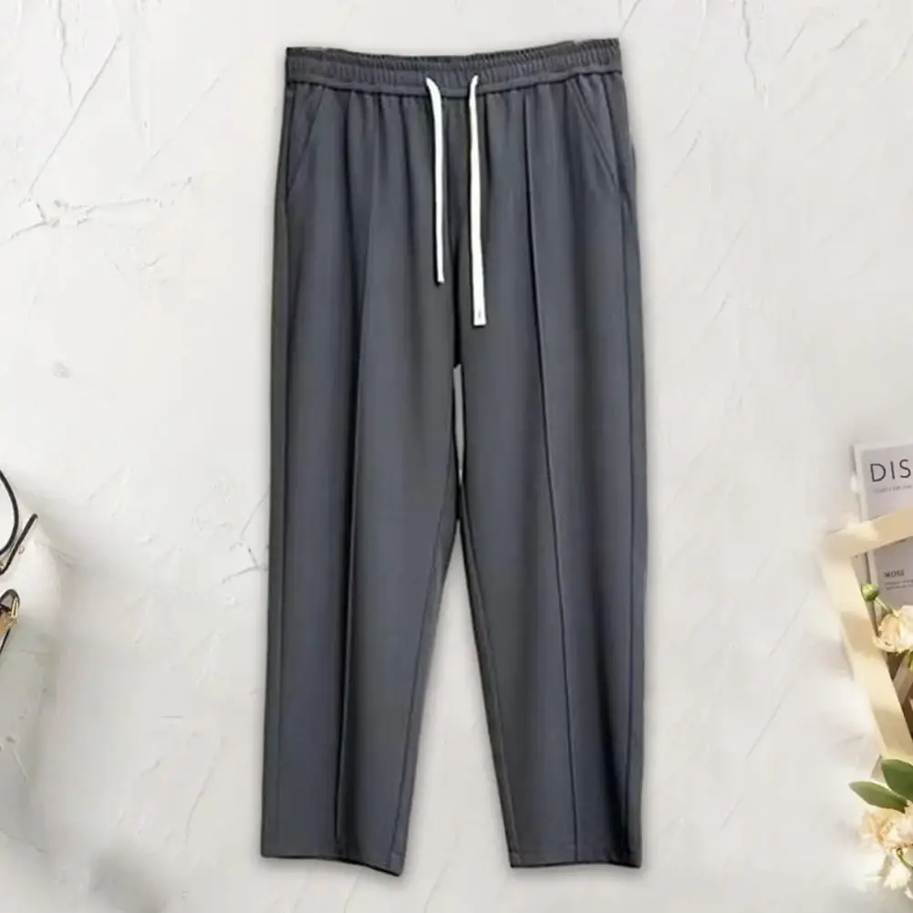 

Men Pants Elastic Waist Men's Solid Color Suit Pants Casual Trousers with Drawstring Straight Wide Leg Workwear Versatile Men