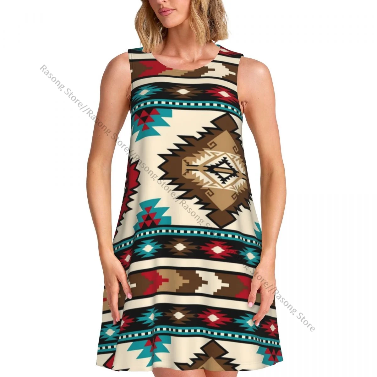 Women's Dress Summer Casual T Shirt Dresses Beach Cover up Indian Pattern Native American Tank Dress
