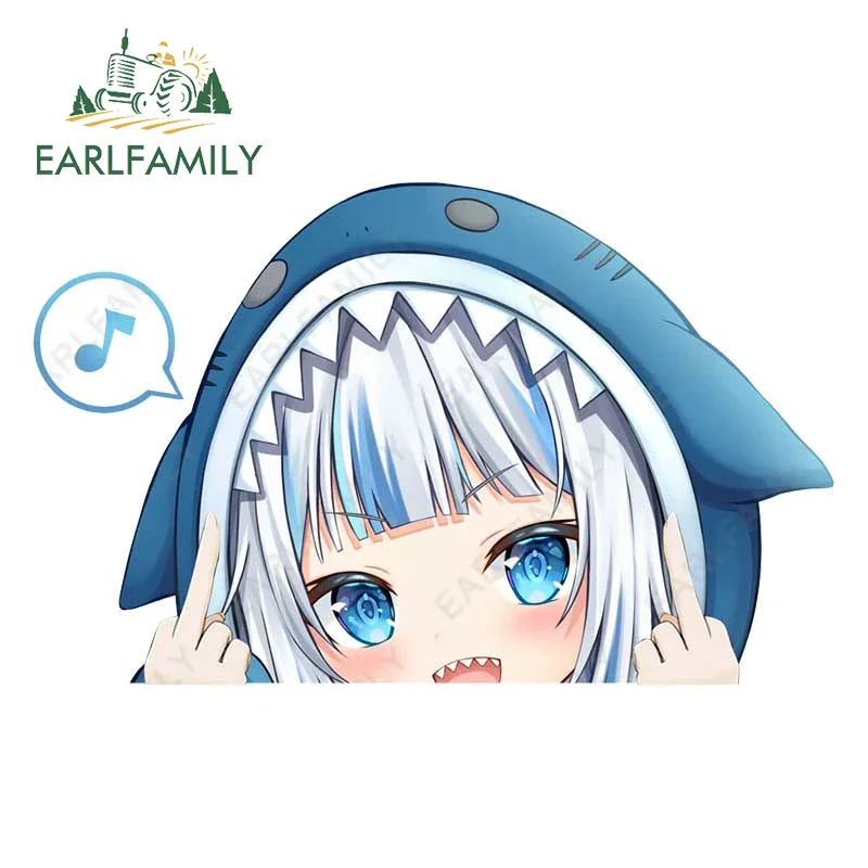 EARLFAMILY 13cm X 8.2cm For Gawr Gura Peek Motorcycle Car Stickers Vinyl Funny Car Accessories Decal Waterproof Graffiti Sticker