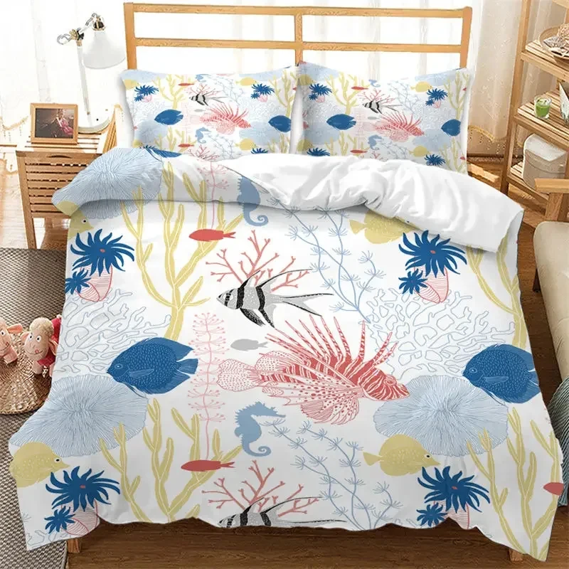 

Cartoon Ocean Fish Duvet Cover Microfiber Sea Underwater World Comforter Cover Full King For Boys Girls Marine Theme Bedding Set