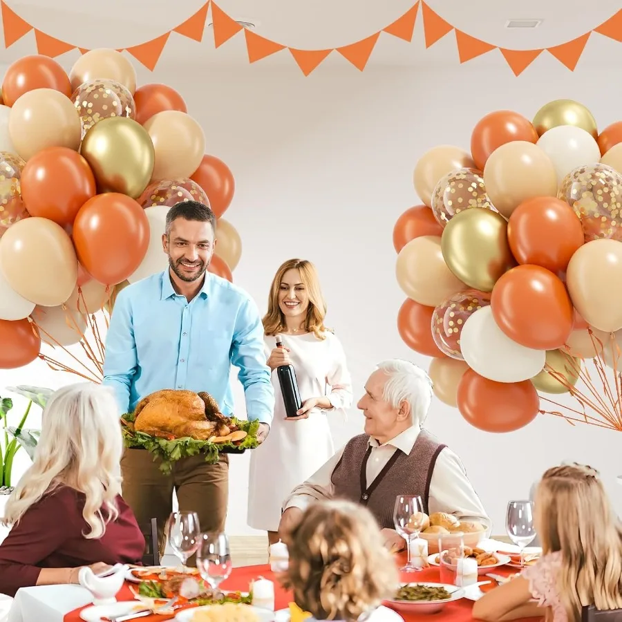 Palloncini autunnali da 60 pezzi da 12 pollici con coriandoli in oro metallizzato bianco nudo arancione bruciato per il compleanno autunnale del Ringraziamento Piccolo