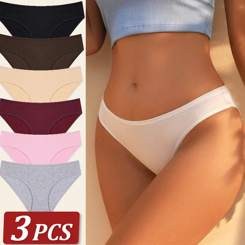 3Pcs Women Cotton Panties for Women Sexy S-XL Low Waist Briefs Female Breathable Underwear Girl Intimates Lingerie Solid Color