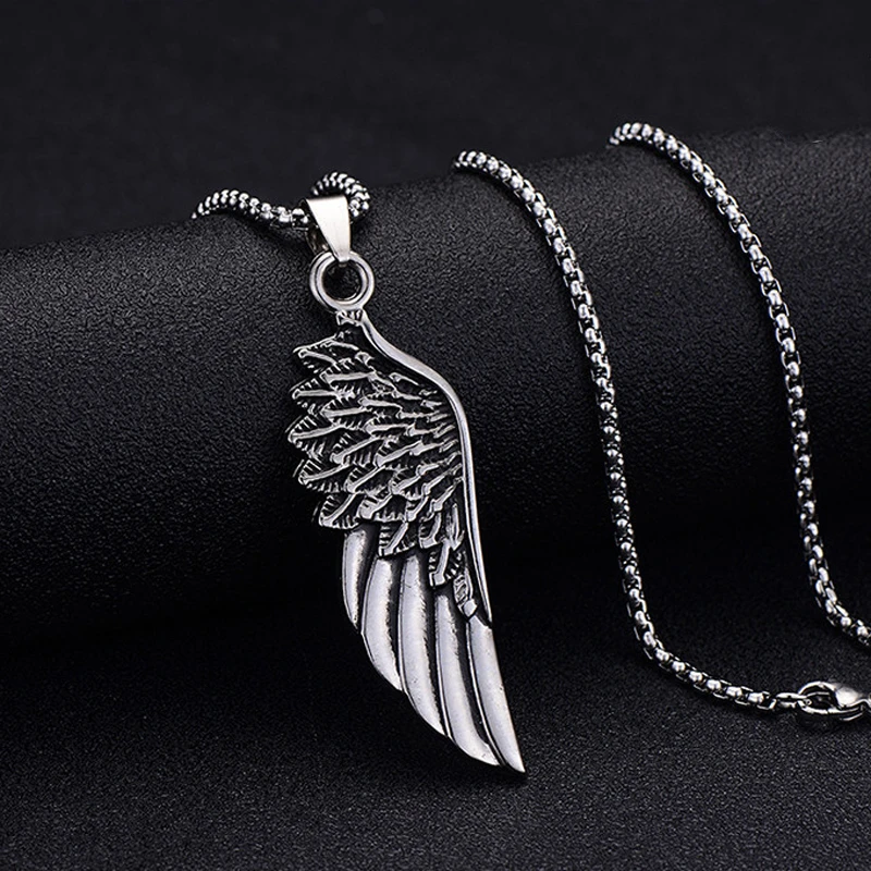 Vintage Long Neck Chains Stainless Steel Punk Hip Hop Jewelry Fashion Cross Feather wolf tooth Dragon pendant Necklace Mens Gift