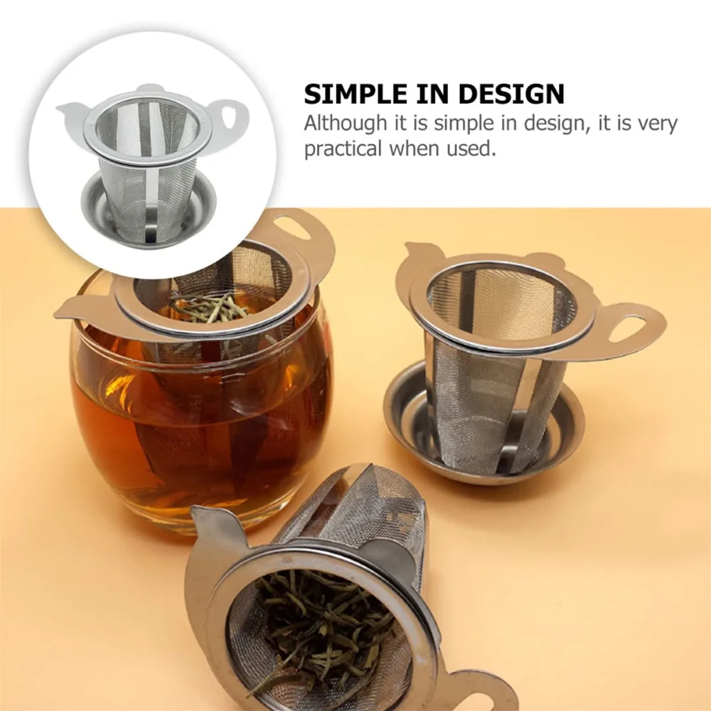 1 Set Stainless Steel Tea Strainer Infusers with Drip Bowl Fine Mesh Tea Infuser Basket Sitting in Mugs Tea Steeper