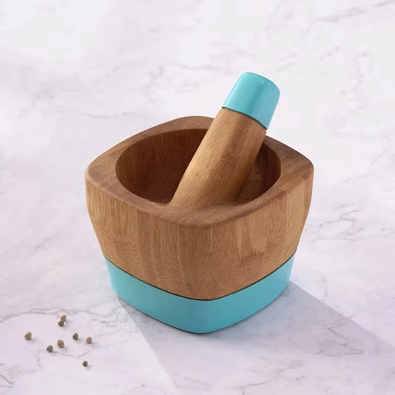

Bamboo mortar manual pepper spice grinder