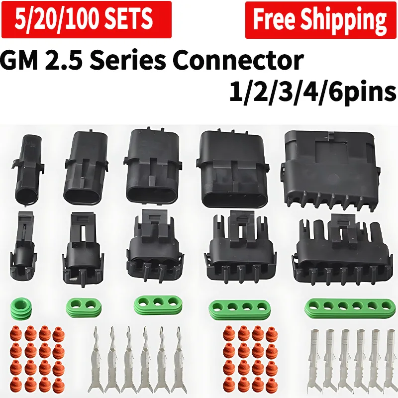 

5/20/100sets Delphi 2.5 GM Connectors 1 2 3 4 6Pin Way Automotive Female Male Weather Pack Electrical Socket Automobile Plug