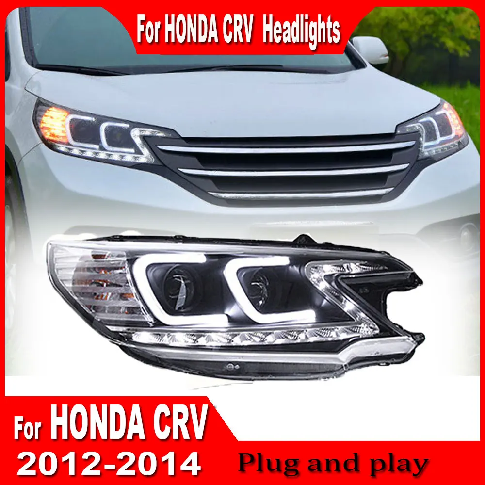 2Pcs LED Headlight Assembly for Honda CRV 2012 2013 2014 Headlights with DRL Dynamic Turning Animation Head Light Plug and Play