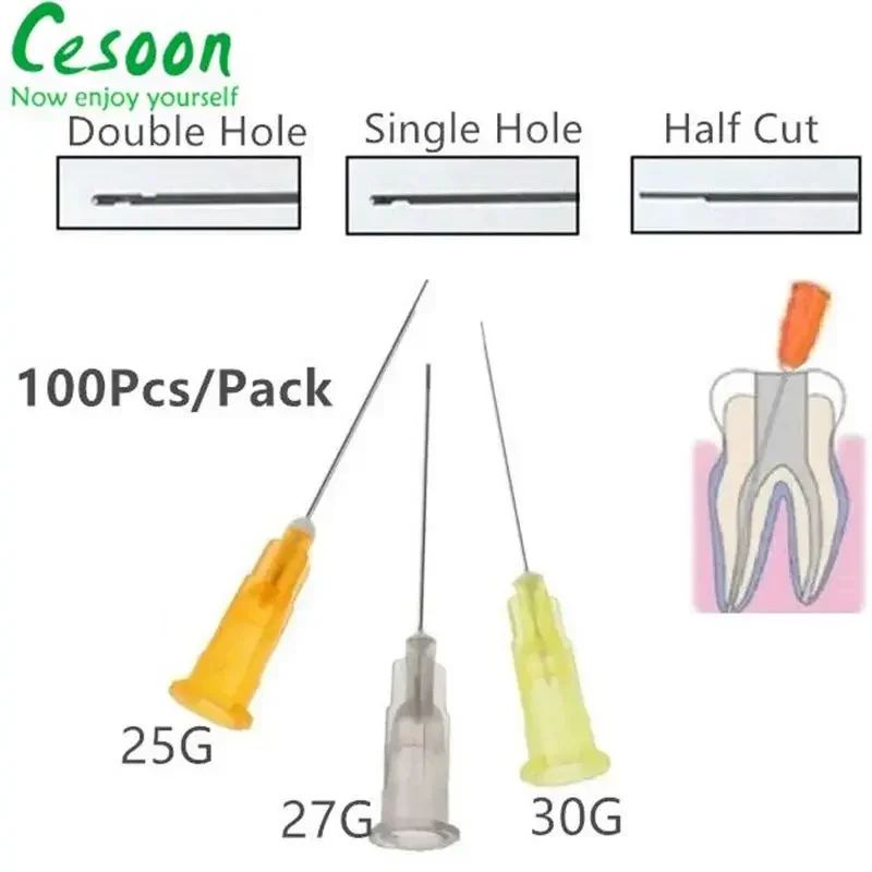 Cesoon 100Pcs/Pack Dental Endo Irrigation Needle Tip Root Canal Washing Syringe End-Closed Side Hole Diameter 30G 27G 25G Dentis