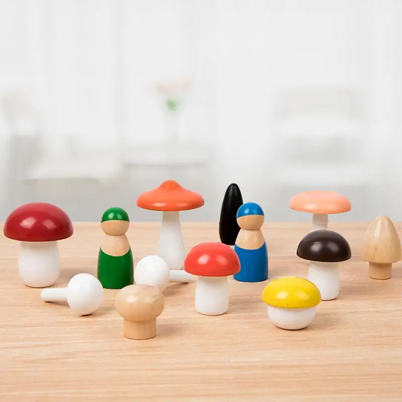 Wood Mushroom 13pcs Wooden Mushroom Game Color Matching For Kids Learning Game Mushroom Matching Game Color Shape Cognition Toy