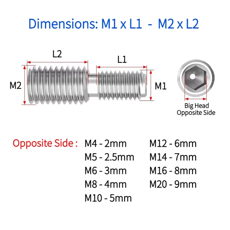 M3 M4 M5 M6 M8 M10~M20 304 Stainless Steel Double Head Hex Socket Transfer Screw Male to Male Big And Small Head Thread Adapter
