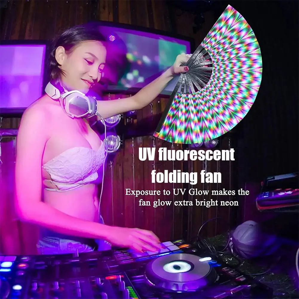 33cm duży składany ręcznie Rave Fan Chinease/japoński Gradient kolorowy odblaskowy Fan festiwalu muzyki składany wentylator wachlarz do tańca