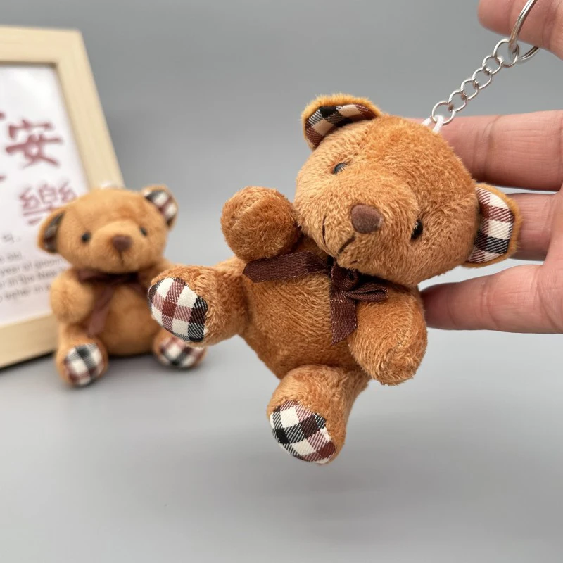 Cute Bow Teddy Bear Plush Keyring Simulation Cartoon Bear Plush Stuffed Toy Backpack Decor Charm For Wedding Birthday Gifts