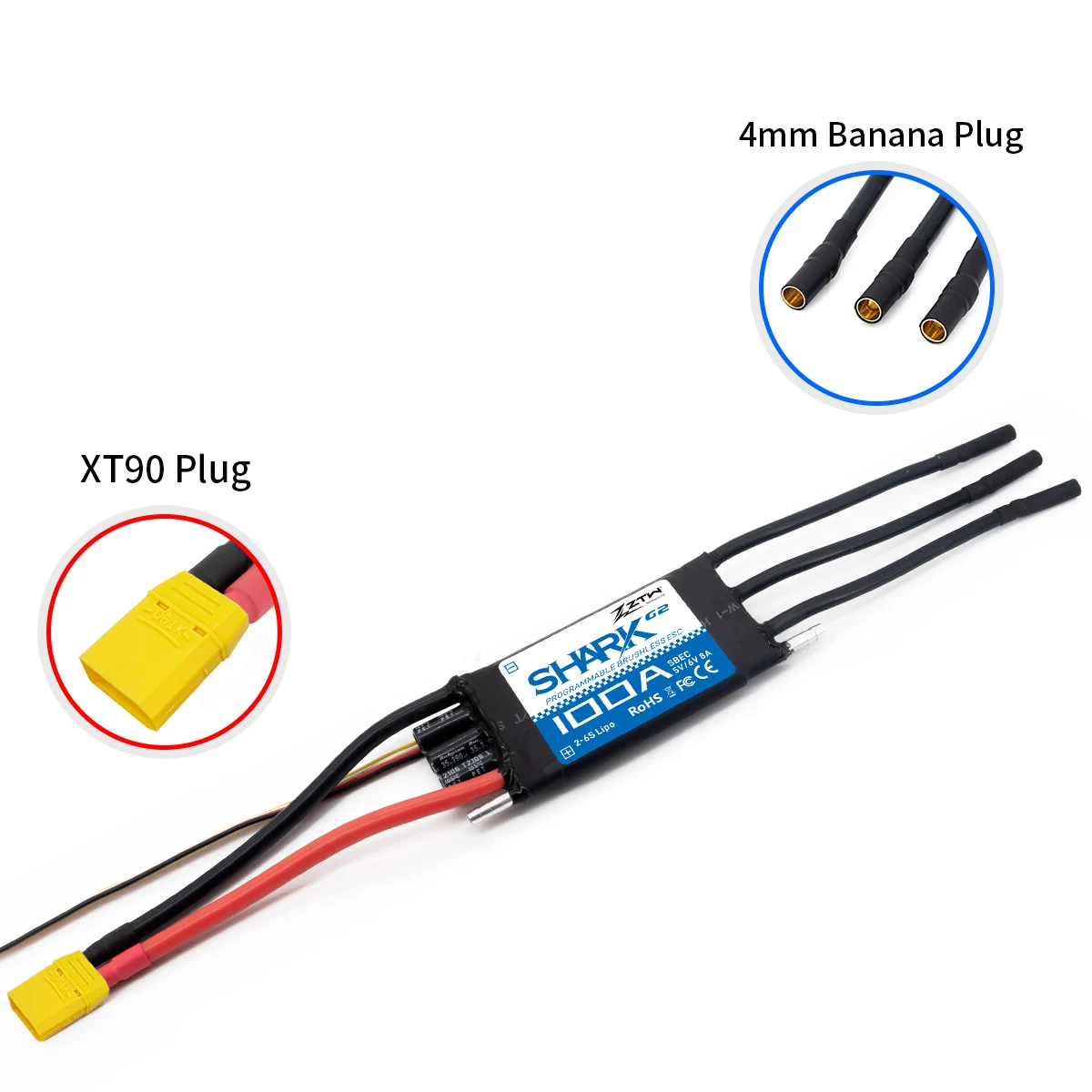 ZTW Shark G2 ESC 20A/30A/40A/50A/60A/80A/100A/120A 2-6S SBEC 5V/6V 8A Wasser Kühlung Zwei-weg Für RC Boot Unterwasser Thruster