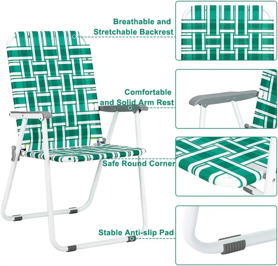 Juego de sillas plegables de red para césped de Patio, sillas de camping portátiles para playa al aire libre, jardín y restaurante, 2 unidades