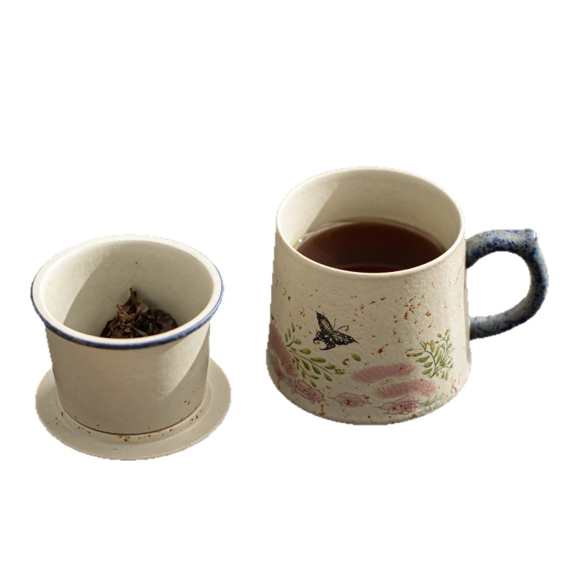 

LTT Butterfly tea separation tea cup ceramic with lid office drinking cup tea set