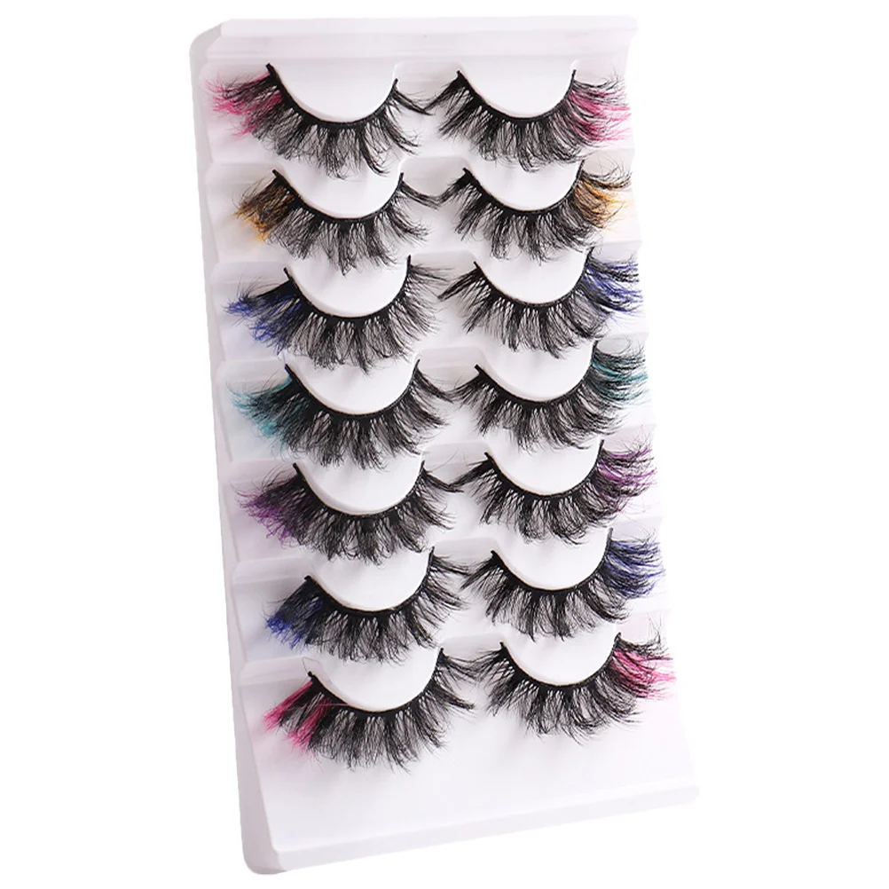 ขนตาปลอมแบบหนา 7 คู่ สีสันสดใส สำหรับผู้หญิง แต่งหน้า DIY งานปาร์ตี้ งานแต่งงาน เวที คอสเพลย์ ต่อขนตา