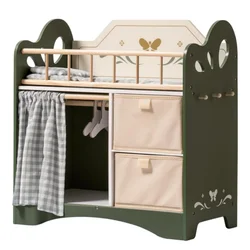 Robotime robud Baby Doll Bed with Storage and Bedding ice Gift of Doll Beds for 18 Inch Dolls to Children for Girls Green