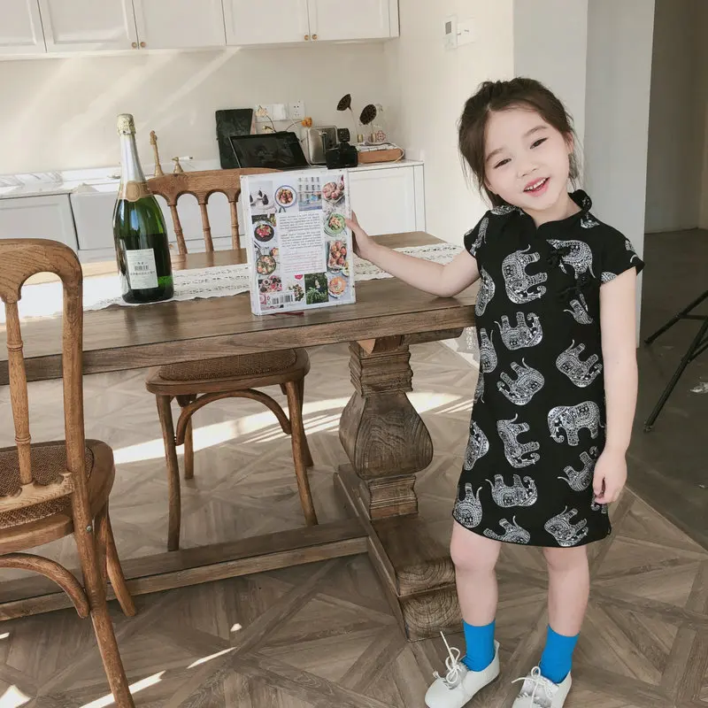 Girls' exotic style elephant dress cheongsam dress26New summer children's clothing wholesale3-8Years Old