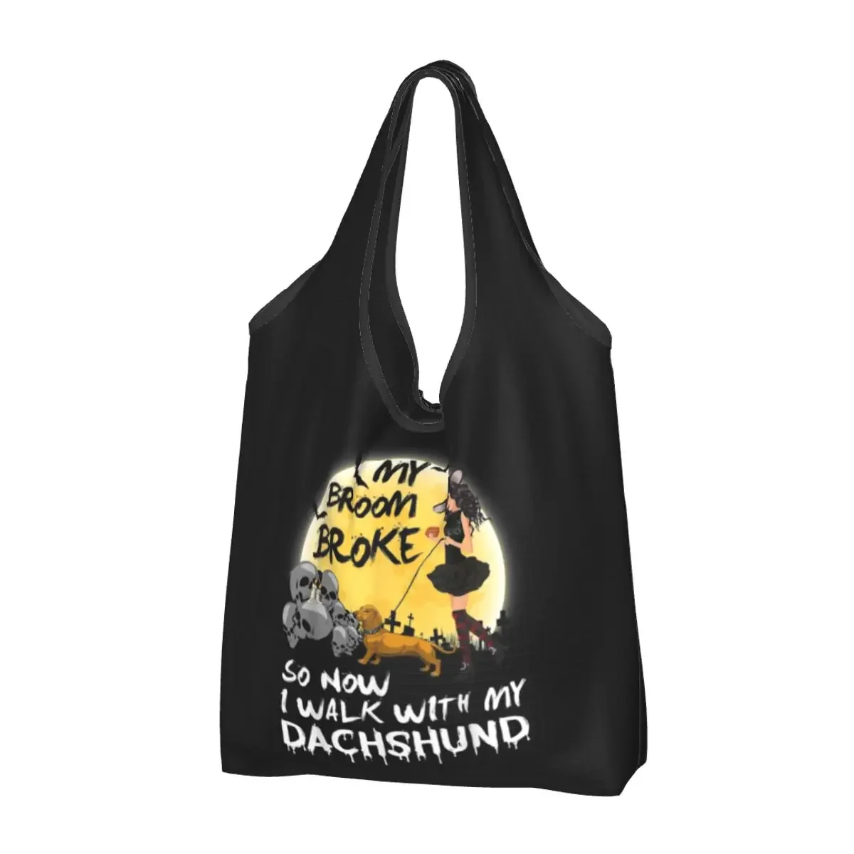 

Witch Dachshund Mother Portable Tote Shopping Bags Foldable Shopper Bag Grocery Handbag Shoulder Bag