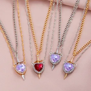 クリエイティブハートと剣のカップルネックレスコラーボーンチェーンソードネックレスファッションアクセサリー女性カップルギフトジュエリー 6ベストセールスフルーツネックレス-5