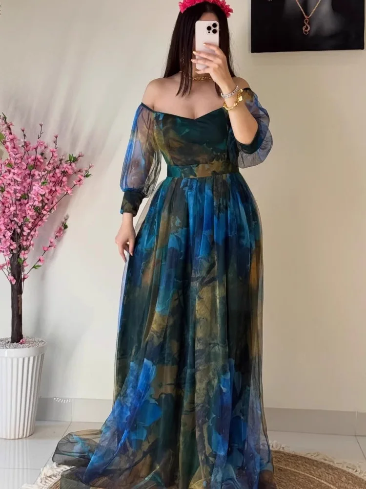 

Spring Summer New Women's Sexy V-ne Long Skirt Dr Tea Break Fairy T Me Dr Polyester Fabric Nine-point Sve