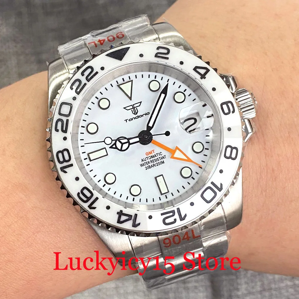 

Tandorio 200m Waterproof White Dial Luminous Marks 40MM NH34A Automatic GMT Mechanical Men Watch Steel Brushed Jubilee Bracelet