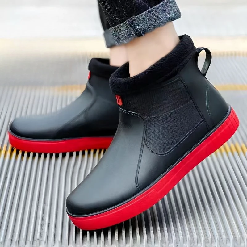 Men's Thick Platform PVC Rain Boots, Waterproof & Non-Slip, For Work & Students_voghion.com